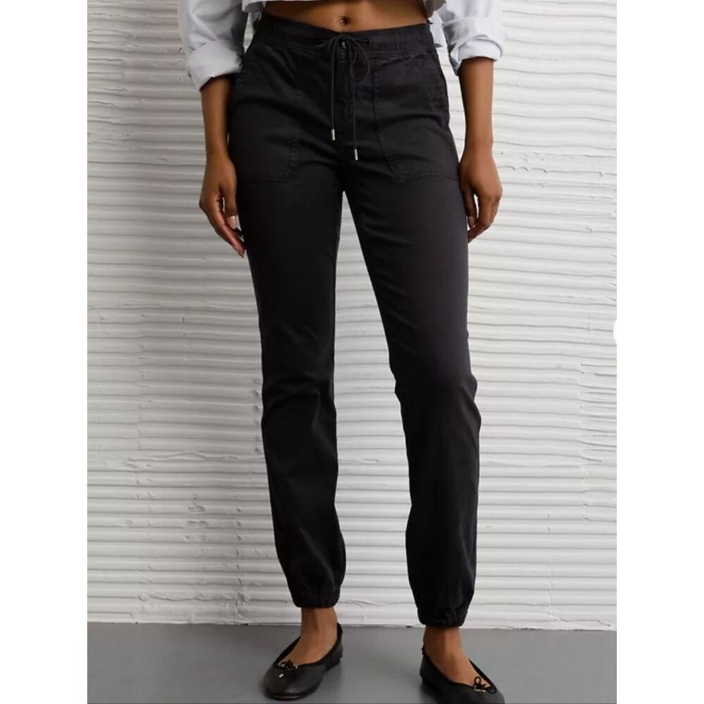 American Eagle Next Level Stretch High Waisted Black Jogger Pants - 00 Short